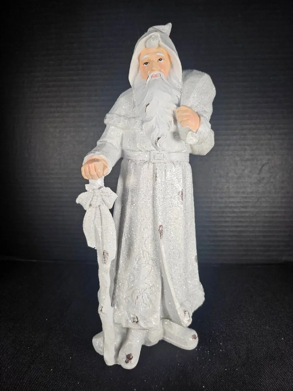 White Glitter Rustic Santa Figurine 12